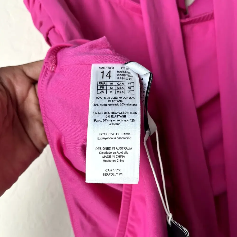 NEW Seafolly Collective Hot Pink Halter Bandeau One Piece‎ Swimsuit Size 10